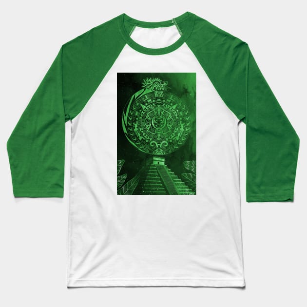 the mexican pyramids in teotihuacan green dragon aztec calendar Baseball T-Shirt by jorge_lebeau